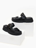 Σανδάλια flatforms δερμάτινα με στρας TFP - Μαύρο - thefashionproject.gr - TFP