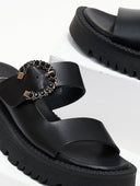 Σανδάλια flatforms δερμάτινα με στρας TFP - Μαύρο - thefashionproject.gr - TFP
