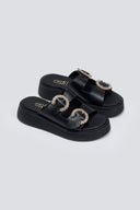 Σανδάλια flatforms δερμάτινα με στρας τοκάδες Estil