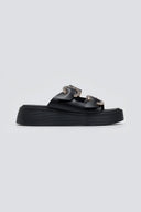 Σανδάλια flatforms δερμάτινα με στρας τοκάδες Estil