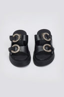 Σανδάλια flatforms δερμάτινα με στρας τοκάδες Estil