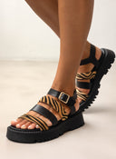 Σανδάλια flatforms δερμάτινα με συνθετικό ponyskin TFP
