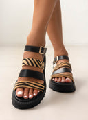 Σανδάλια flatforms δερμάτινα με συνθετικό ponyskin TFP