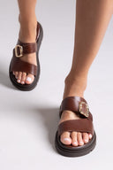 Σανδάλια flatforms δερμάτινα με τοκά Tfp