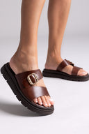 Σανδάλια flatforms δερμάτινα με τοκά Tfp