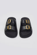 Σανδάλια flatforms δερμάτινα με τοκάδες Estil - Μαύρο - thefashionproject.gr - Estil - 24039002002