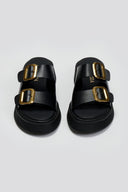 Σανδάλια flatforms δερμάτινα με τοκάδες Ragazza 01236 - Μαύρο - thefashionproject.gr - RAGAZZA