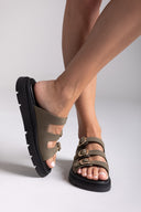 Σανδάλια flatforms δερμάτινα με τρεις φάσες Tfp
