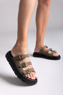 Σανδάλια flatforms δερμάτινα με τρεις φάσες Tfp