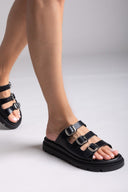 Σανδάλια flatforms δερμάτινα με τρεις φάσες Tfp