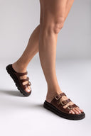 Σανδάλια flatforms δερμάτινα με τρεις φάσες Tfp - Καφέ - thefashionproject.gr - TFP