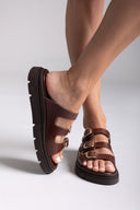 Σανδάλια flatforms δερμάτινα με τρεις φάσες Tfp - Καφέ - thefashionproject.gr - TFP