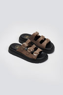 Σανδάλια flatforms δερμάτινα με τρεις φάσες Tfp - Τάουπε - thefashionproject.gr - TFP - 24007035003