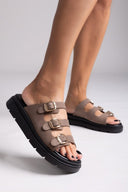 Σανδάλια flatforms δερμάτινα με τρεις φάσες Tfp - Τάουπε - thefashionproject.gr - TFP - 24007035003