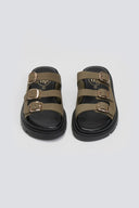 Σανδάλια flatforms δερμάτινα με τρεις φάσες Tfp - Χακί - thefashionproject.gr - TFP