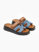 Σανδάλια flatforms δερμάτινα με τζιν φάσα tfp