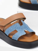 Σανδάλια flatforms δερμάτινα με τζιν φάσα tfp