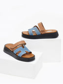 Σανδάλια flatforms δερμάτινα με τζιν φάσα tfp