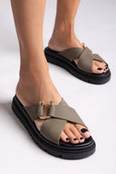 Σανδάλια flatforms δερμάτινα nubuck Tfp - Χακί - thefashionproject.gr - TFP