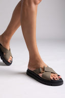 Σανδάλια flatforms δερμάτινα nubuck Tfp - Χακί - thefashionproject.gr - TFP - 24205022003