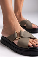 Σανδάλια flatforms δερμάτινα nubuck Tfp - Χακί - thefashionproject.gr - TFP
