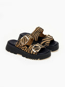 Σανδάλια flatforms δερμάτινα pony skin TFP - Κάμελ - thefashionproject.gr - TFP