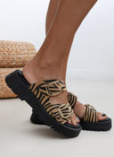 Σανδάλια flatforms δερμάτινα pony skin TFP - Κάμελ - thefashionproject.gr - TFP