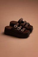 Σανδάλια flatforms δερμάτινα με τοκάδες Tfp - Καφέ
