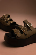 Σανδάλια flatforms δερμάτινα με τοκάδες Tfp - Χακί