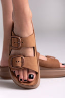 Σανδάλια flatforms δερμάτινα ZEFI FANTASY SANDALS - Κάμελ - thefashionproject.gr - FANTASY SANDALS