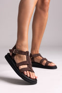 Σανδάλια flatforms καστόρινα gladiator Estil - Καφέ - thefashionproject.gr - Estil - 23973036002