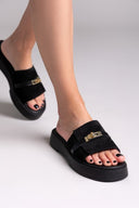 Σανδάλια flatforms καστόρινα με λουράκι Iris - Μαύρο - thefashionproject.gr - IRIS