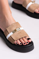 Σανδάλια flatforms καστόρινα με λουράκι Iris - Τάουπε - thefashionproject.gr - IRIS
