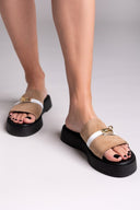 Σανδάλια flatforms καστόρινα με λουράκι Iris - Τάουπε - thefashionproject.gr - IRIS