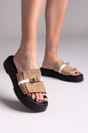 Σανδάλια flatforms καστόρινα με λουράκι Iris - Τάουπε - thefashionproject.gr - IRIS