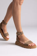 Σανδάλια flatforms καστόρινα με μπαρέτα TFP