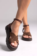 Σανδάλια flatforms καστόρινα με print Tfp