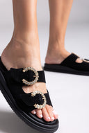 Σανδάλια flatforms καστόρινα με στρας Estil