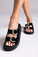 Σανδάλια flatforms καστόρινα με στρας Estil