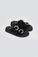 Σανδάλια flatforms καστόρινα με στρας Estil