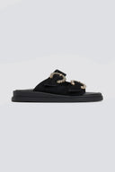 Σανδάλια flatforms καστόρινα με στρας Estil