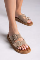 Σανδάλια flatforms καστόρινα με στρας Estil