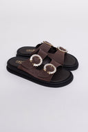 Σανδάλια flatforms καστόρινα με στρας Estil