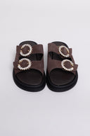 Σανδάλια flatforms καστόρινα με στρας Estil