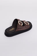 Σανδάλια flatforms καστόρινα με στρας Estil