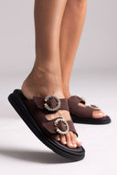 Σανδάλια flatforms καστόρινα με στρας Estil
