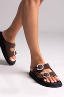 Σανδάλια flatforms καστόρινα με στρας Estil