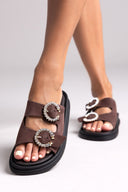 Σανδάλια flatforms καστόρινα με στρας Estil