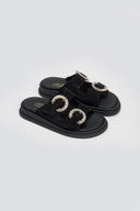 Σανδάλια flatforms καστόρινα με στρας Estil - Μαύρο - thefashionproject.gr - Estil - 23972002002