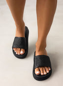 Σανδάλια flatforms με φαρδιά ψάθινη φάσα Estil - Μαύρο - thefashionproject.gr - Estil